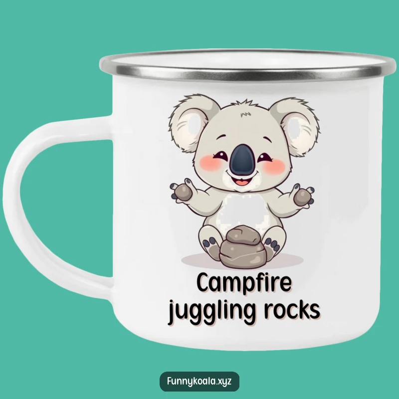 Funny Koala Juggling Rocks Camping Mug: Adventure-Ready Humorous Gift!