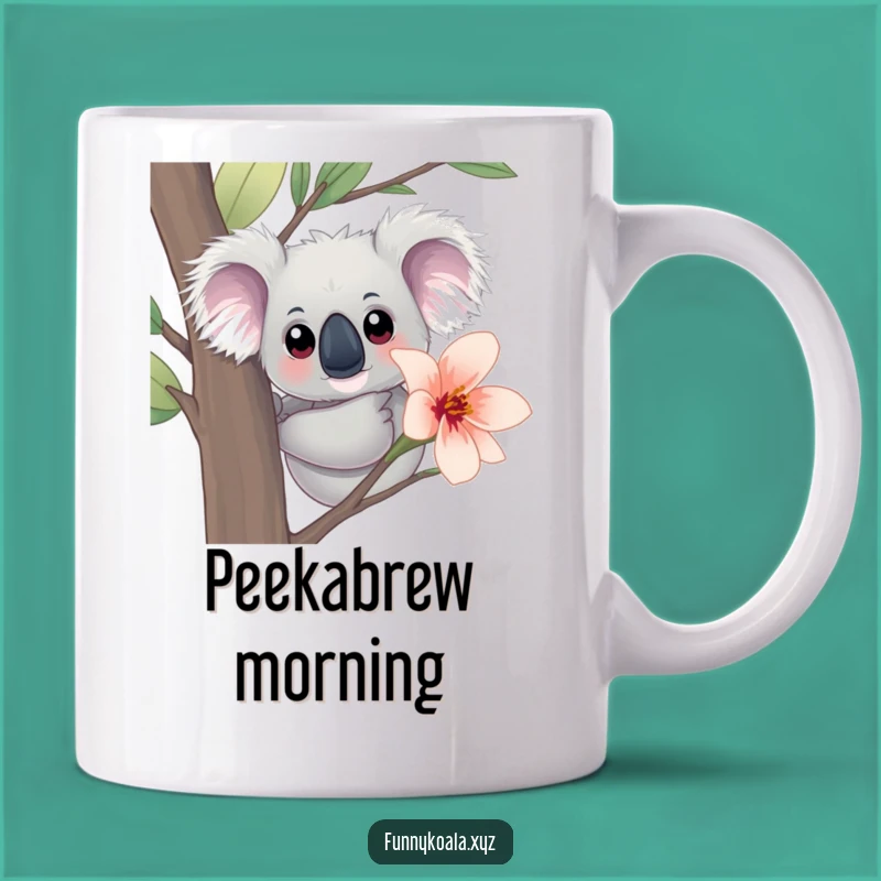 Funny Koala Peeking Mug: Curious Eyes & Eucalyptus Bloom Gift!