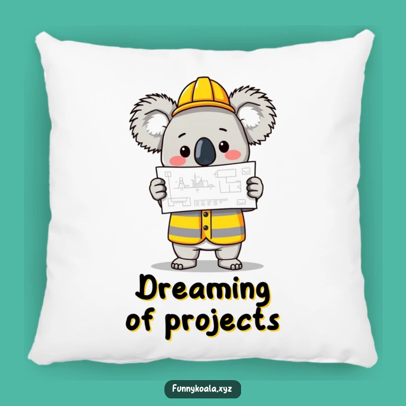Funny Koala Builder Pillow: Cozy and Humorous Accent for Any Workshop
