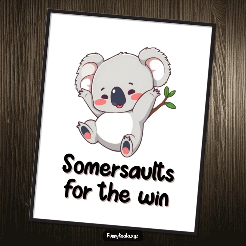 Funny koala digital art print capturing a koala in a joyful somersault, offering a burst of playful energy for digital display.