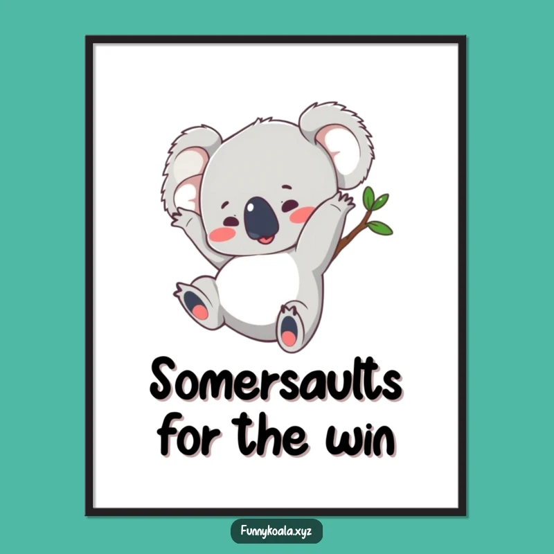 Funny Koala Somersault Digital Art - Instant Playful Print, Quirky Gift