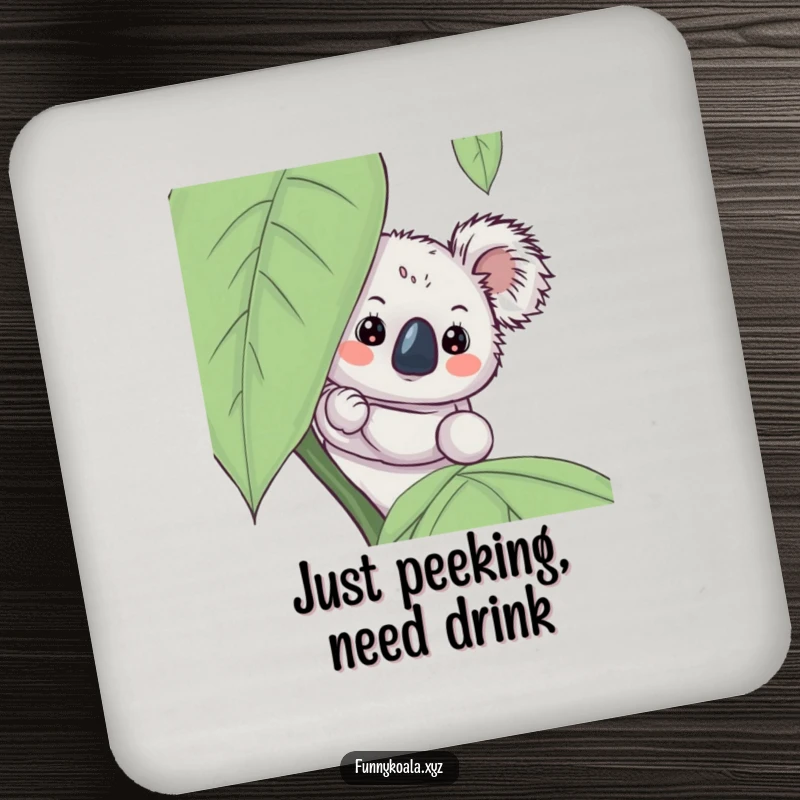 Funny koala drink coaster featuring a curious koala peeking out, adding a touch of playful charm to protect your surfaces.