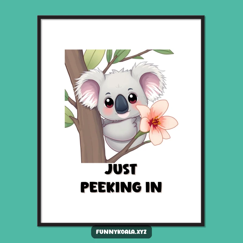 Funny Koala Peeking Poster: Curious Eyes & Eucalyptus Wall Art!