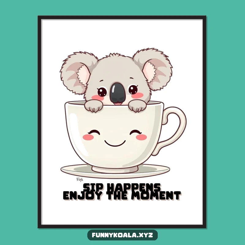 Free Printable Wall Art: Whimsical Koala Teacup Art for a Funny Downloadable Gift