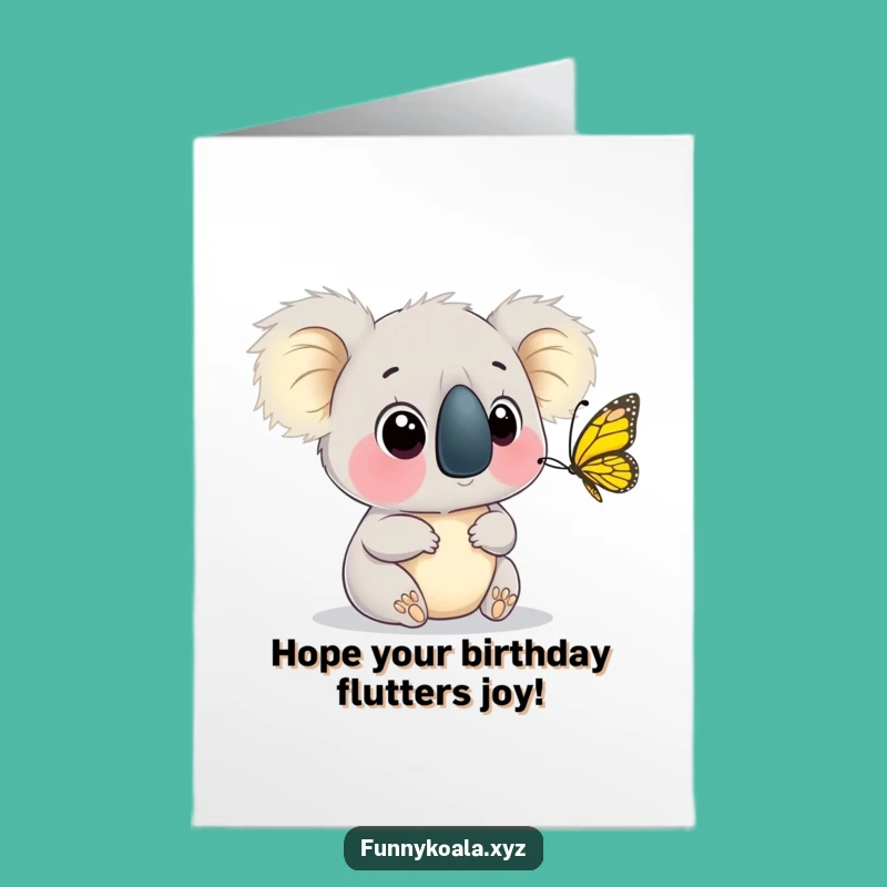 Free Printable Birthday Card: Wide-Eyed Koala Butterfly Wonder for Downloadable Gift