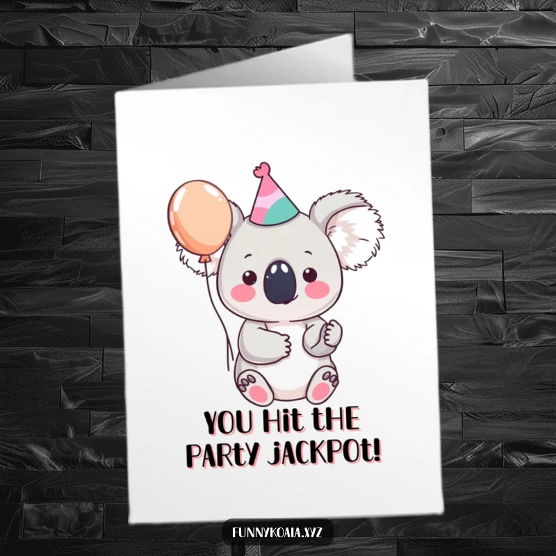 Funny Free Printable Congratulations Card with a koala wearing a party hat and holding a balloon.