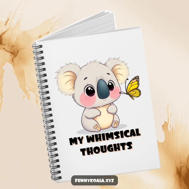 Funny Koala Butterfly Notebook with a koala watching a butterfly flutter, ideal for journaling and notes. Ideal funny gift.