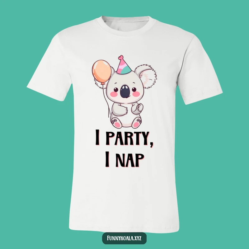 Funny Koala T-Shirt: Party Time with Hat and Balloon!